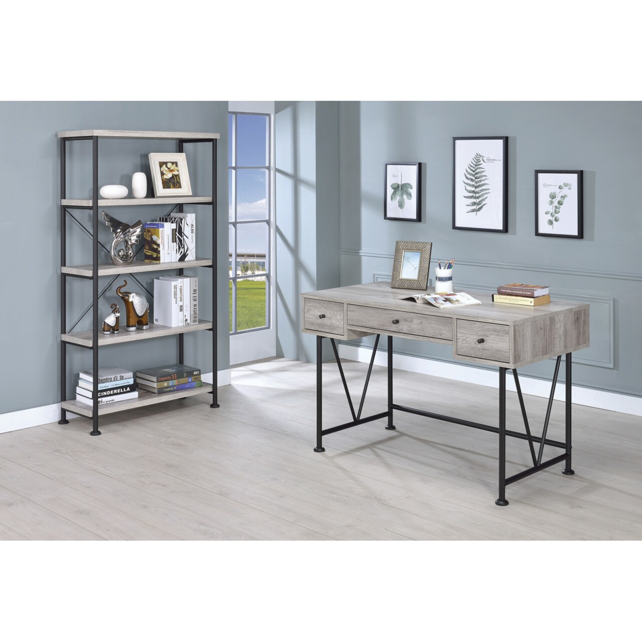 Saltoro Sherpi Chic Atelier Writing Desk 3 Drawer, Driftwood Gray-
